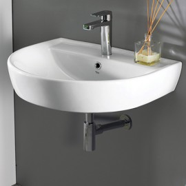 GrandWall Duvara Monte Armatür Delikli Seramik Lavabo – 60x50 cm, Beyaz