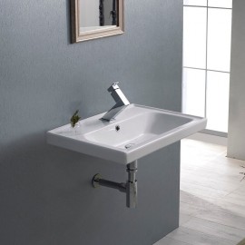 ModeraWall Etajerli Duvara Monte & Mobilya Uyumlu Armatür Delikli Seramik Lavabo – 50x38 cm, Beyaz