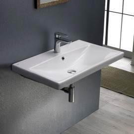 ModeraStyle Etajerli Duvara Monte & Mobilya Uyumlu Armatür Delikli Seramik Lavabo – 60x45 cm, Beyaz