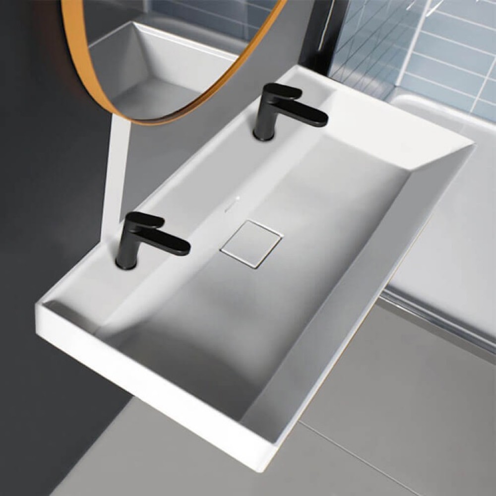 ModeraDuo Etajerli Duvara Monte & Mobilya Uyumlu Çift Armatür Delikli Tek Hazneli Lavabo – 100x48 cm ModeraDuo Etajerli Duvara Monte & Mobilya Uyumlu Çift Armatür Delikli Tek Hazneli Lavabo – 100x48 cm