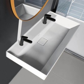 ModeraDuo Etajerli Duvara Monte & Mobilya Uyumlu Çift Armatür Delikli Tek Hazneli Lavabo – 100x48 cm