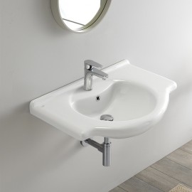 ModeraClassic Oval Etajerli Duvara Monte & Mobilya Uyumlu Seramik Lavabo – 65x50 cm, Beyaz