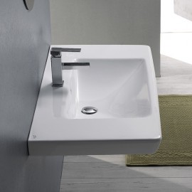 ModeraComfort Etajerli Duvara Monte & Mobilya Uyumlu Seramik Lavabo – 65x38 cm, Beyaz