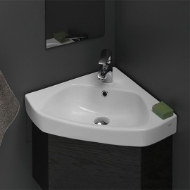 CornerMax Dolap Uyumlu Armatür Delikli Köşe Seramik Lavabo – 46x46 cm, Beyaz