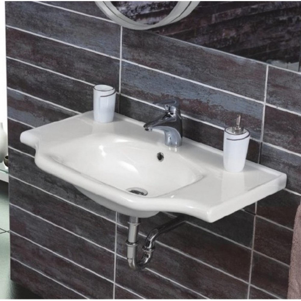 ModeraElite Etajerli Duvara Monte & Mobilya Uyumlu Armatür Delikli Seramik Lavabo – 55x48 cm, Beyaz ModeraElite Etajerli Duvara Monte & Mobilya Uyumlu Armatür Delikli Seramik Lavabo – 55x48 cm, Beyaz