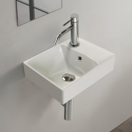 ModeraMini Etajerli Duvara Monte & Mobilya Uyumlu Seramik Lavabo – 40x30 cm, Beyaz