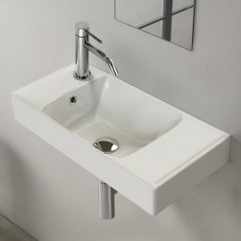 ModeraLeft Etajerli Duvara Monte & Mobilya Uyumlu Seramik Lavabo – 60x30 cm, Beyaz