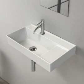 ModeraComfort Etajerli Duvara Monte & Mobilya Uyumlu Seramik Lavabo – 65x38 cm, Beyaz