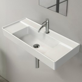 ModeraLux Etajerli Duvara Monte & Mobilya Uyumlu Seramik Lavabo – 85x38 cm, Beyaz