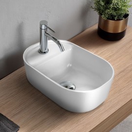 ModeraCompact Tezgah Üstü Armatür Delikli Seramik Lavabo – 42x28 cm, Beyaz