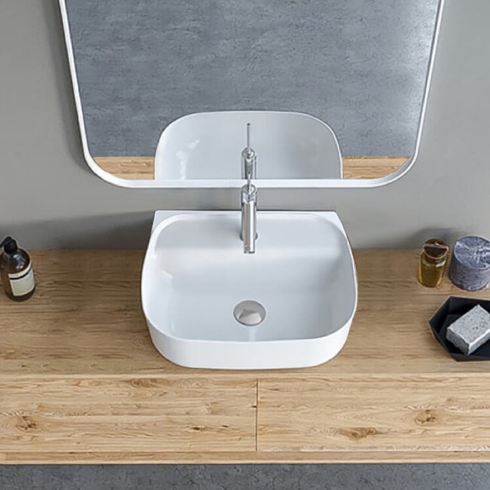 ModeraFlex Armatür Delikli Duvara Monte & Tezgah Üstü Seramik Lavabo – 55x42 cm, Beyaz ModeraFlex Armatür Delikli Duvara Monte & Tezgah Üstü Seramik Lavabo – 55x42 cm, Beyaz
