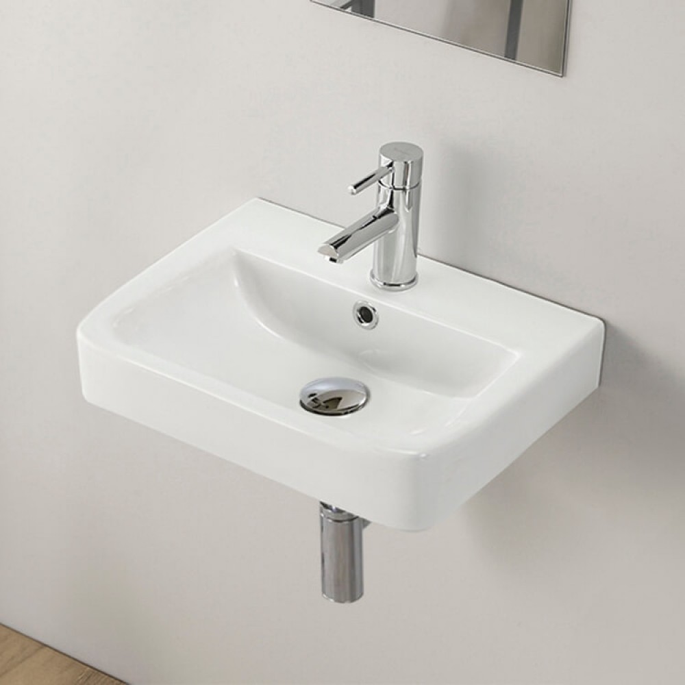 VersaMini Duvara Monte & Kolon ve Yarım Ayak Uyumlu Armatür Delikli Seramik Lavabo – 45x35 cm, Beyaz VersaMini Duvara Monte & Kolon ve Yarım Ayak Uyumlu Armatür Delikli Seramik Lavabo – 45x35 cm, Beyaz