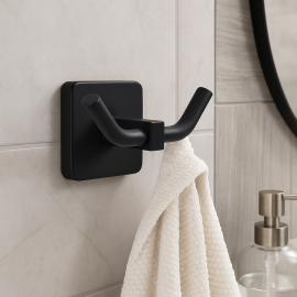 BlackTwin İkili Bornoz Askılığı – Mat Siyah, Duvara Monte Pirinç Tasarım