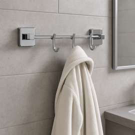 ChromeLine Üçlü Bornoz Askılığı – Krom, Pirinç