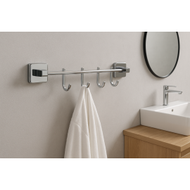 ChromeQuad Dörtlü Bornoz Askılığı – Krom, Duvara Monte Pirinç Tasarım