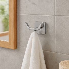 ChromeTwin İkili Bornoz Askılığı – Krom, Duvara Monte Pirinç Tasarım
