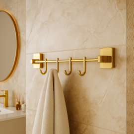 GoldLine Dörtlü Bornoz Askılığı – Altın Kaplama, Pirinç