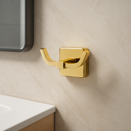 GoldTwin İkili Bornoz Askılığı – Gold Altın, Duvara Monte Pirinç Tasarım