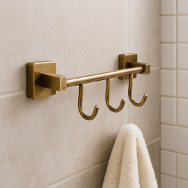 Retro Üçlü Bornoz Askılığı – Antik Eskitme, Pirinç