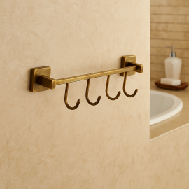 RetroLine Dörtlü Bornoz Askılığı – Antik Eskitme, Pirinç