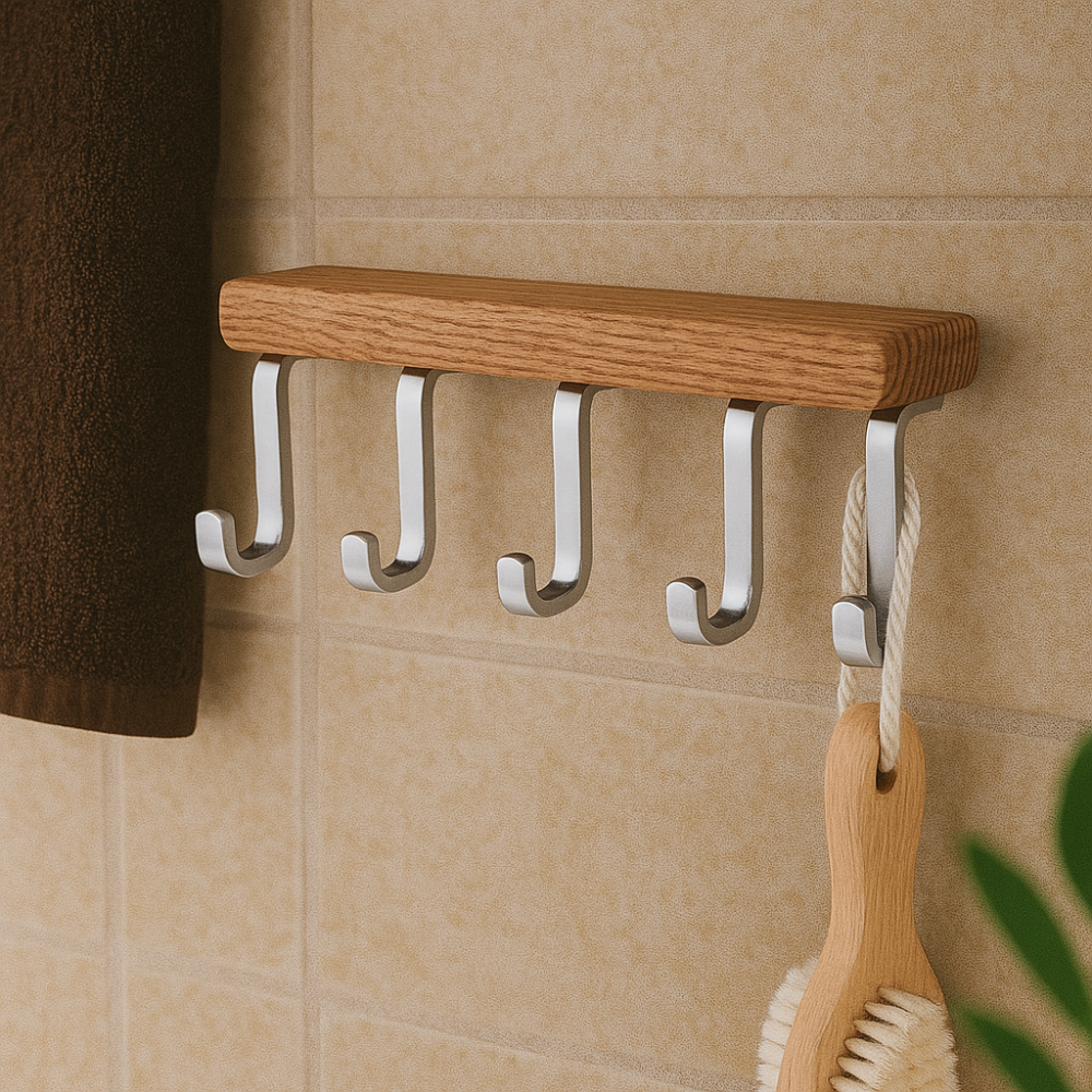 WoodPenta Ahşap & Metal Duvar Tipi Beşli Havlu Askılığı – Minimal ve Dayanıklı Askı Modeli