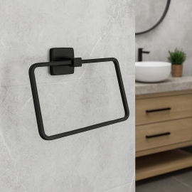 SquareBlack Kare Havluluk – Mat Siyah, Duvara Monte Pirinç Tasarım