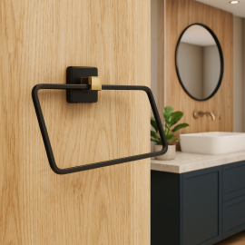 LuxeSquare Kare Havluluk – Mat Siyah & Gold Altın, Duvara Monte Pirinç Tasarım