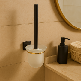 Mat Siyah Gold Altın Duvara Monte Klozet Fırçası – Şık ve Hijyenik