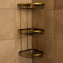 AntiqueLine Antik Eskitme Köşe Süngerlik – 3 Katlı, Çok Katlı Duş Organizeri