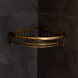 AntiqueLine Antik Eskitme Köşe Süngerlik – Tek Katlı, Duş İçi Askılı Sabunluk