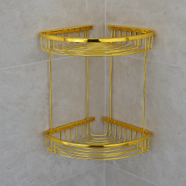 GoldLine Altın Gold Köşe Süngerlik – 2 Katlı, Duş Organizeri ve Askılık