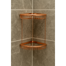 RoseLine Rose Gold Köşe Süngerlik – 2 Katlı, Askılı Sabun ve Şampuan Rafı