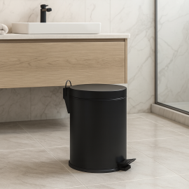 MatLine 5 Litre Mat Siyah Pedallı Çöp Kovası – Metal Gövde, Kompakt Tasarım