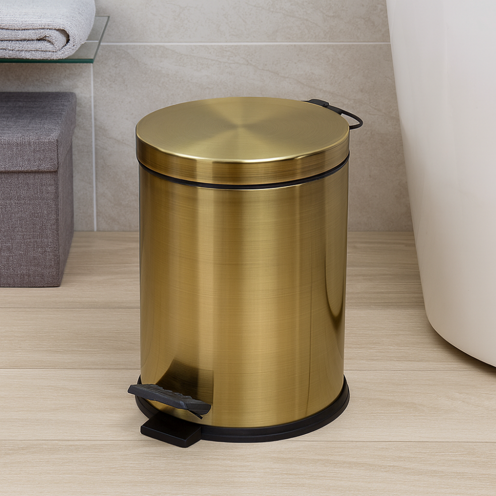 AntiqueLine 5 Litre Antik Renk Pedallı Çöp Kovası – Fırçalanmış Metal Gövde