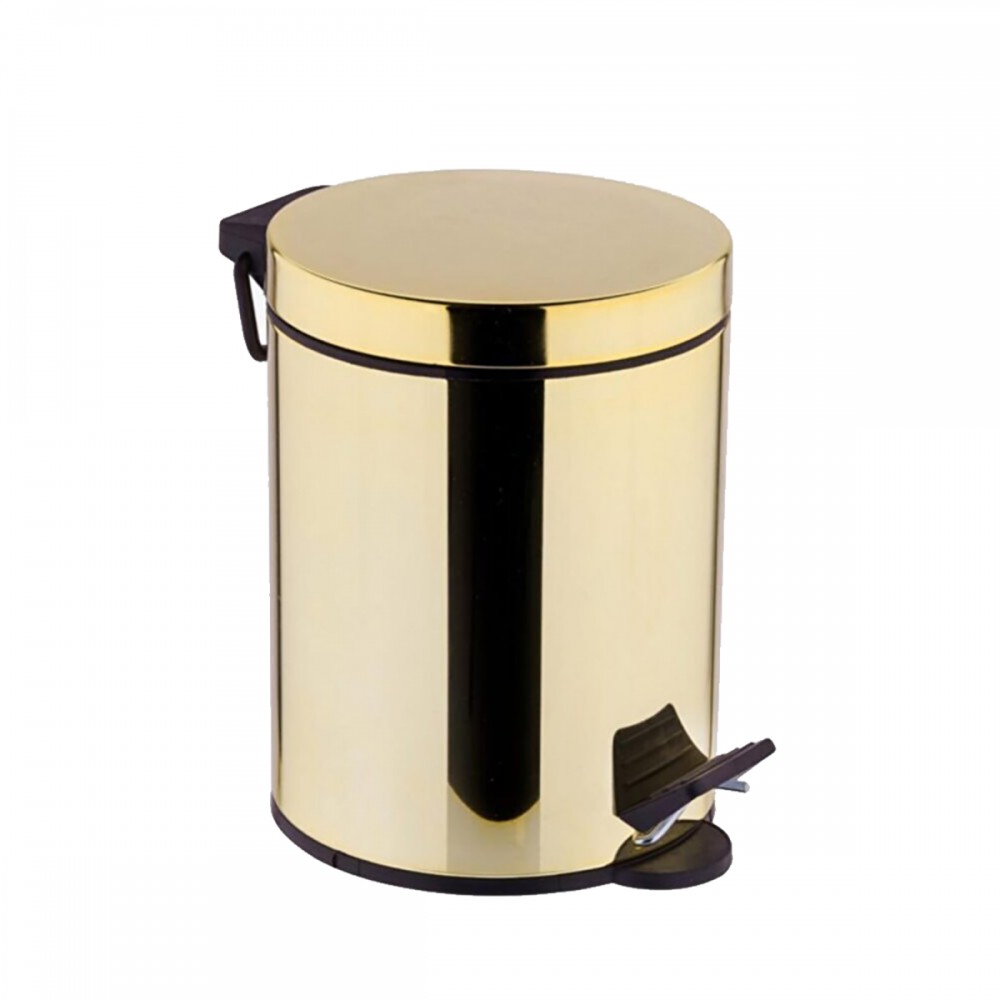 GoldLux 5 Litre Altın Renk Pedallı Çöp Kovası – Parlak Metal Gövde