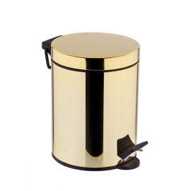 GoldLux 5 Litre Altın Renk Pedallı Çöp Kovası – Parlak Metal Gövde