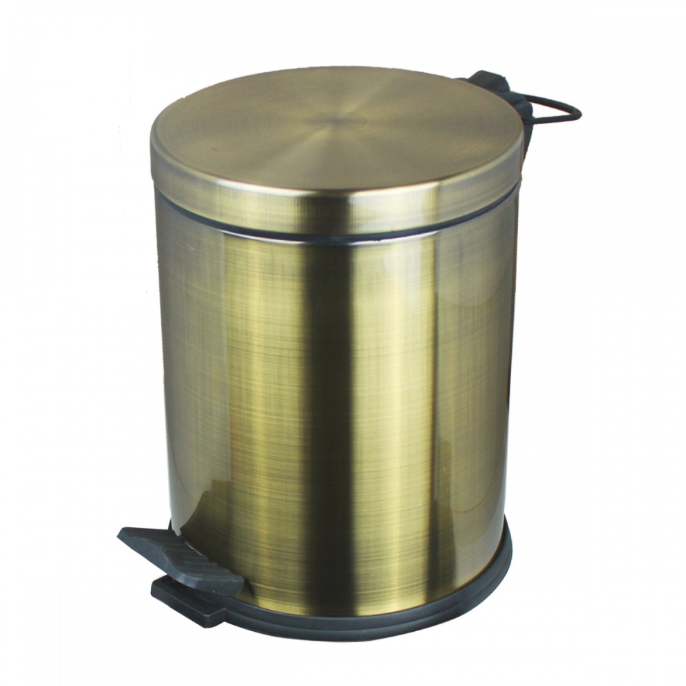 AntiqueLine 5 Litre Antik Renk Pedallı Çöp Kovası – Fırçalanmış Metal Gövde