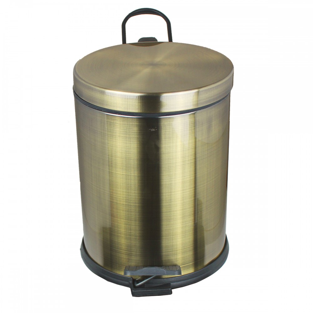 AntiqueLine 5 Litre Antik Renk Pedallı Çöp Kovası – Fırçalanmış Metal Gövde