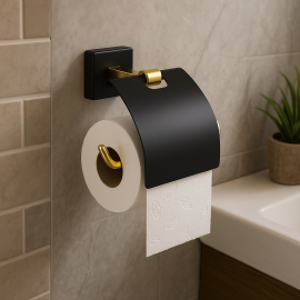 Gold Altın & Mat Siyah Kapaklı Tuvalet Kağıtlığı – Şık ve Dayanıklı