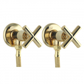 Altın Gold Pirinç X Kollu Taharet Musluğu ve 3/8-3/8 Fleks Hortum Çiftli Set