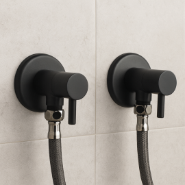 Mat Siyah Pirinç Taharet Musluğu ve 3/8-3/8 Fleks Hortum Seti – Çiftli Paket