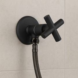 Mat Siyah Pirinç X Kollu Taharet Musluğu ve 3/8-3/8 Fleks Hortum Seti