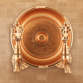 Parlak Bakır Hamam Tası ve Çift Osmanlı Musluk Seti – Pirinç Hamam Musluğu Takımı