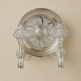 İnox Desenli Hamam Tası ve Çift Osmanlı Musluk Seti – Pirinç Hamam Musluğu Takımı