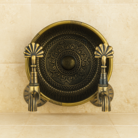 Antik Eskitme Hamam Tası ve Çift Osmanlı Musluk Seti – Pirinç Hamam Musluğu Takımı