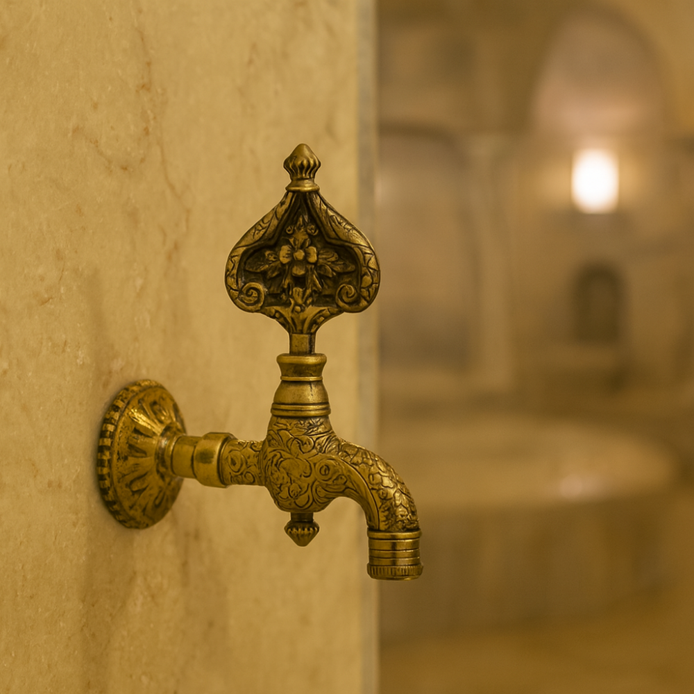 Antik Desenli Osmanlı Hamam Musluğu – Pirinç Duvar Tipi