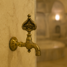 Antik Desenli Osmanlı Hamam Musluğu – Pirinç Duvar Tipi