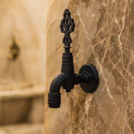 Mat Siyah Perlatörlü Osmanlı Hamam Musluğu – Pirinç Duvar Tipi