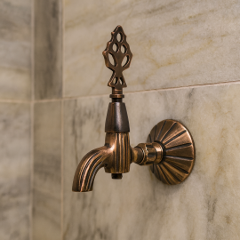 Bakır Eskitme Osmanlı Hamam Musluğu – Pirinç Duvar Tipi