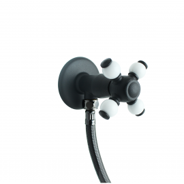 Mat Siyah Porselen Kollu Pirinç Taharet Musluğu ve 3/8-3/8 Fleks Hortum Seti